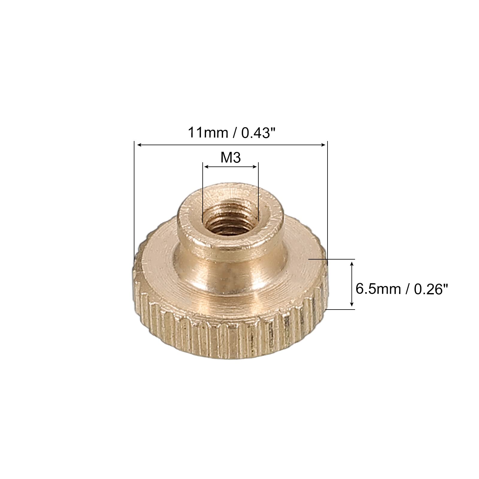 uxcell Knurled Thumb Nuts, 10pcs M3 x D11mm x H6.5mm Brass Knurled Nut with Collar High Head Through Hole Adjusting Nuts for 3D Printer Parts