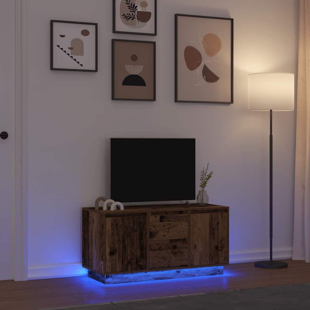 Szafka RTV LED z oświetleniem Stare drewno 100x41x50 cm TV mebel z szufladami i drzwiami do salonu, regulowane RGB podświetlenie, duża przestrzeń do przechowywania, drewnopochodny materiał