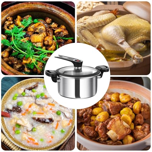 Stainless Pressure Cooker - Portable Fast Cooking Pot for Home Kitchen | Family Cooking Tool for Stews Soup Beans Steak Meat Vegetables Pasta Rice Dining Preparation and Daily Use, Stainless Steel - immagine 6