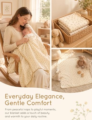 Image of Baby Blanket 40x40 Inches,Muslin Cotton and Minky Dotted Double Layer Soft Receiving Blanket for Newborn Toddler,Petite Floral