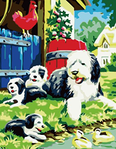 Pintura por números, novedades – Pintura DIY por números, kits de pintura por números, kit de pintura por números – Rural Backyard Dog 16 x 20 pulgadas – Pintura al óleo digital lienzo pared arte gráficos para el hogar salón oficina blanco Navidad Año Nuevo día de San Valentín decoración regalos – DIY color a través del número DIY lienzo kit para adultos mayores niños mayores junior