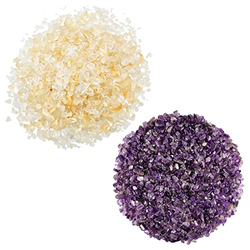 SUNYIK Amethyst/Citrine Tumbled Chips Crystal Crushed Pieces Irregular Shaped 1pound(About 460 gram)