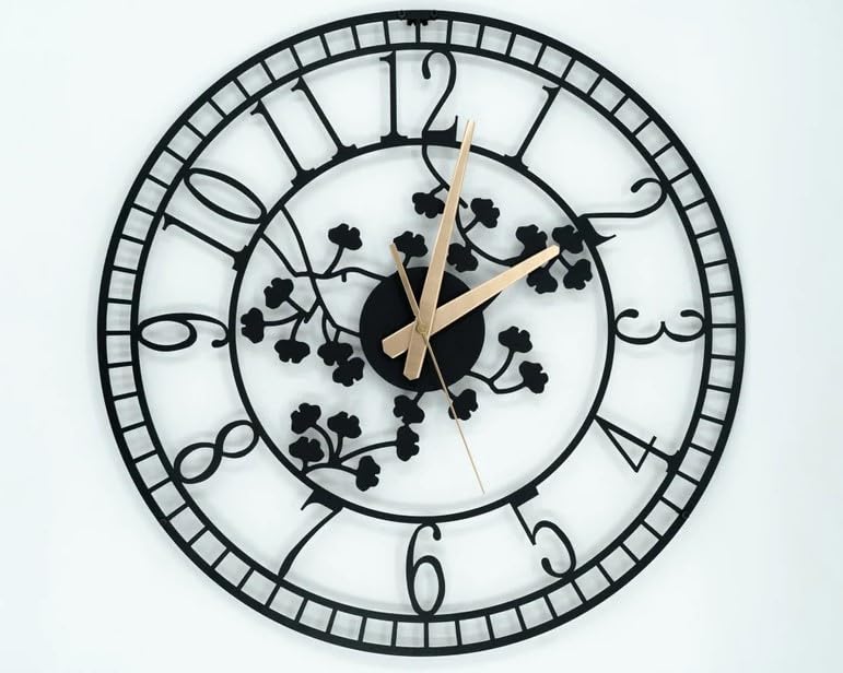 Image of Stylish Metal Analog Wall Clock for Living Room, Bedroom, Office, Kitchen, Home and Hall | Antique Fancy Big Size Modern Wall Watch for Home Decor (Style-5, 40CM)