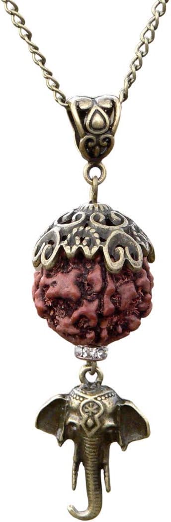 Ganesha Necklace with Real Rudraksha Pendant HANDMADE, Original 5 Mukhi Rudraksh Big Seed, Ganesha Success Amulet for Women & Men, Hindu prayer beads, Yoga Jewelry