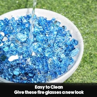 Skyflame Fire Pit Glass Rocks, 15 Pound Pacific Blue Reflective Fire Glass for Outdoor Indoor Fire Bowl Fireplace, 1/2-Inch