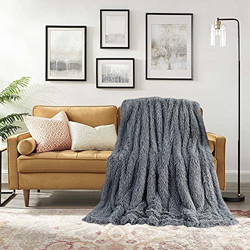 FZCBY Soft Shaggy Faux Fur Blanket Fluffy Fleece and Sherpa Bed Throw Decorative Sofa Throws Machine Washable Blankets for Sofa Bed Couch Chair, 50"x60", Light Grey