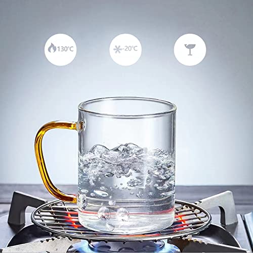 Biliarsey 16 Oz Glass Mugs Set Of 6, Clear Colored Handled Coffee Glass Mugs, Large Capacity Transparent Glass Cups, For Coffee, Milk, Tea, Juice, Beer Or Hot Beverages (Gold Color Handle) #TOP3