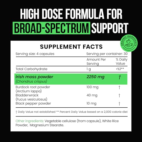 VitaRaw Organic Irish Sea Moss Capsules 2,250 mg (120 ct) with Bladderwrack & Burdock — view 2