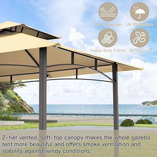 Aecojoy 8' X 5' Grill Gazebo, Grill Canopy For Outdoor Grill, 2- Tier Bbq Gazebo Shelter For Patio, Backyard And More (Beige) #TOP1