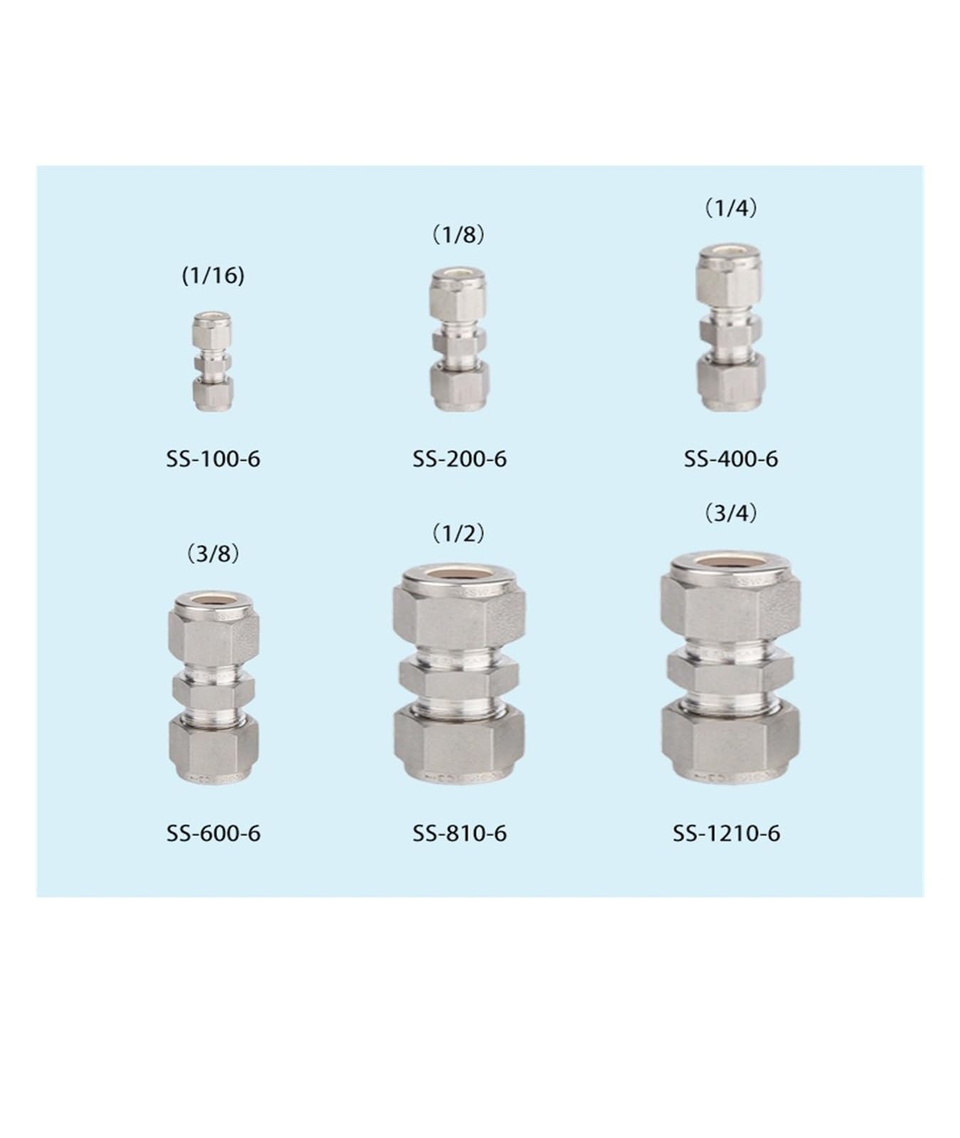 Casquillos de Acero Inoxidable 316L, Accesorios Rectos, uniones de líneas de Aire(SS-400-6 1/4 in.)
