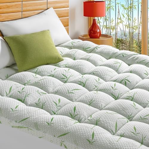 3 Inch Mattress Topper California King Size - 1500GSM 3D+7D Down Alternative Fill, Viscose Made from Bamboo Cover, Extra Plush for Back Pain, 8