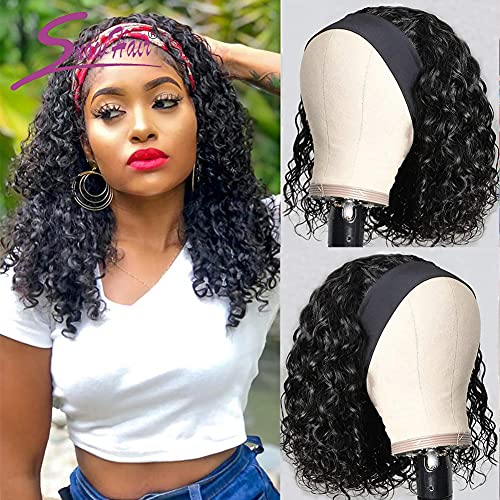 Human Hair Headband Wig Kinky Curly Human Hair Wigs for Black Women Glueless None Lace Front Wigs 150% Density 14 inch