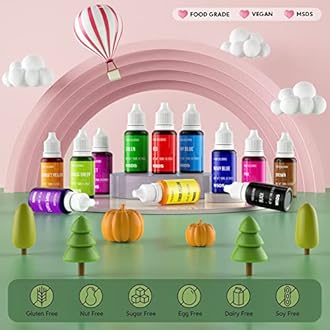 Food Coloring Set - 12 Color Food Grade Vibrant Food Dye Tasteless Liquid Color for Cake Decorating, Baking, Easter Egg, Icing, Fondant, Cooking, Slime Making DIY Supplies Kit - 0.35 Fl. oz (10 ml