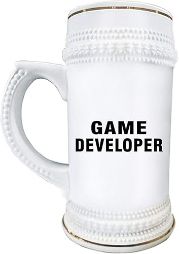 Game Developer Beer Stein Mug 22oz Ceramic Novelty Drinkware - Gifts for Game Developer Designer Video Gaming Design Dev Team Development Funny Cute