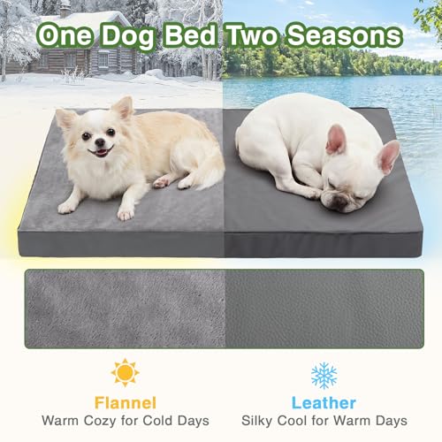 Image of Waterproof Small Dog Bed Crate Pad 24 inch, Washable Puppy Bed Orthopedic Gray | Outdoor Pet Bed Foam, Reversible Durable Faux Leather & Flannel, Removable Cover, Cat Mat, Anti-Slip Kennel Pad 23 inchx17 inch
