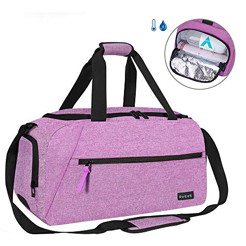 Rotot Sport Duffel Bag, Gym Bag with Waterproof Shoe Pouch, Weekend Travel Duffle Bag with a Water-resistant Insulated Wet Pocket Cooler (33L) (Purple)