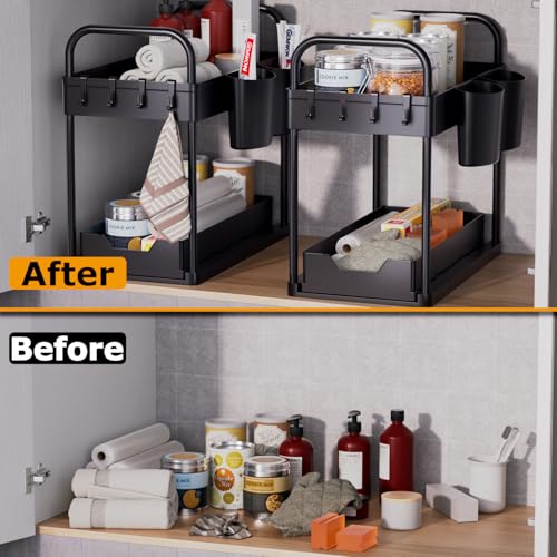 GEMWON Under Sink Storage Kitchen Organiser, 2 Tier Sliding Kitchen Storage Under Sink shelf, Multi-Purpose Organisation for Bathroom, Bottom Slide Out Basket Black 2Piece - Image 7