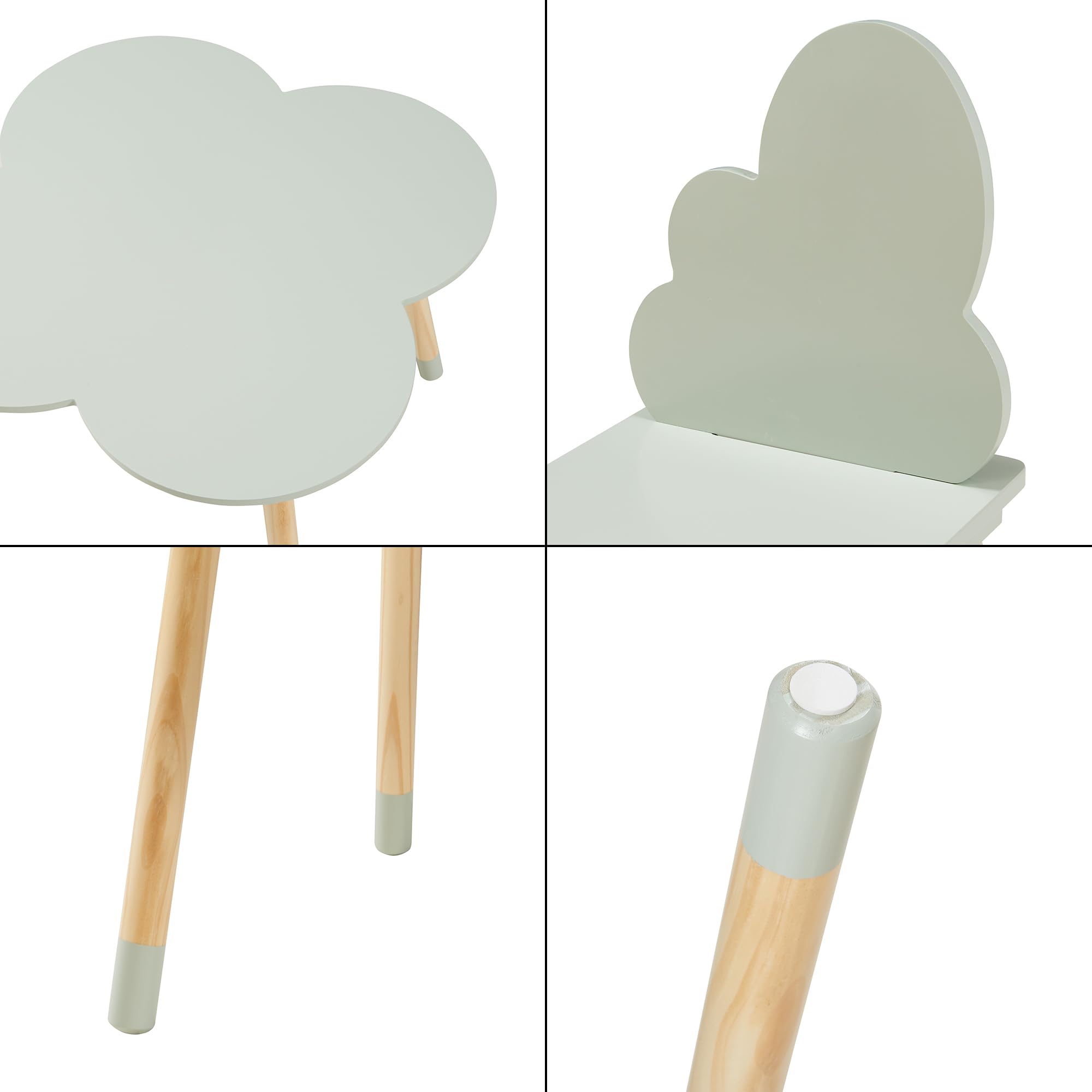 [en.casa] Set di 3 Mobili per Cameretta Tavolino e 2 Sedie con Schienale Tavolo a Forma di Nuvola a Misura di Bimbi per Area Gioco Bambini - Verde Menta/Naturale