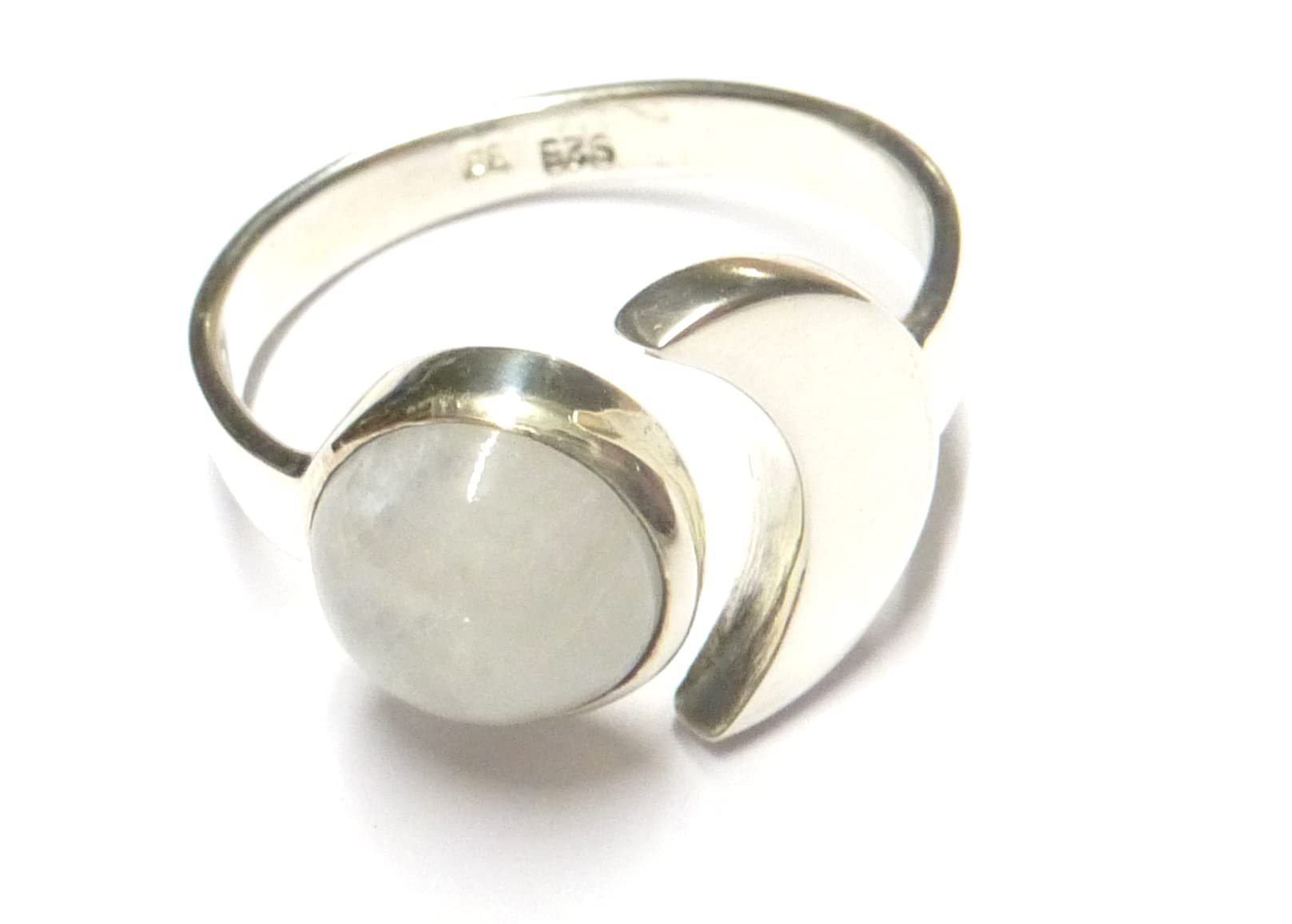 Damenring aus 925 Sterlingsilber, Motiv Orbit mit echtem Mondstein, offener Ring Ringgröße 58-18,5