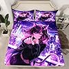 Erosebridal Kids Anime Girl Queen Size Sheet Set, Japanese Anime Bed Sheets, Cartoon Girl Fitted Sheet Top for Boys Teens Bedroom, Kawaii Japanese Animation Bedding Set with 2 Pillow Cases - Image 2