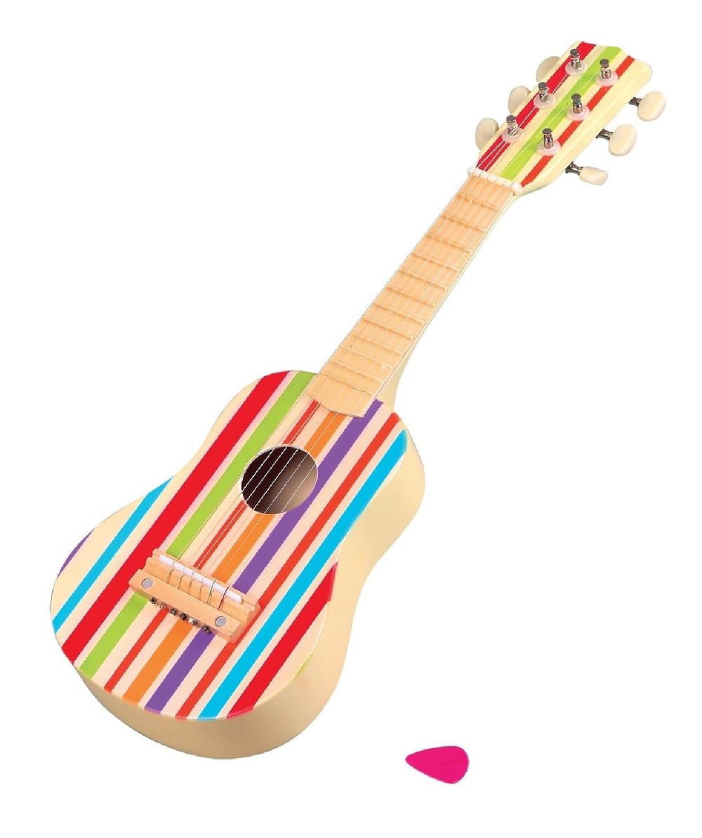 SOKA Wooden Guitar Musical Instrument Pretend Play Music Toy Interactive Role Play Game Early Developmental Gift for Children Toddler Kids Boys Girls Ages 3 year old + (Multicolour, One-Size)