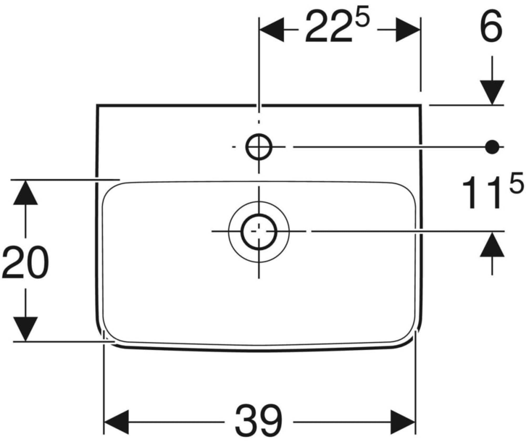 Geberit Renova Plan, Handwaschbecken, 45x34 cm, ohne Hahnloch, mit Überlauf, 501626, 501.626.00.1, Farbe: Weiß