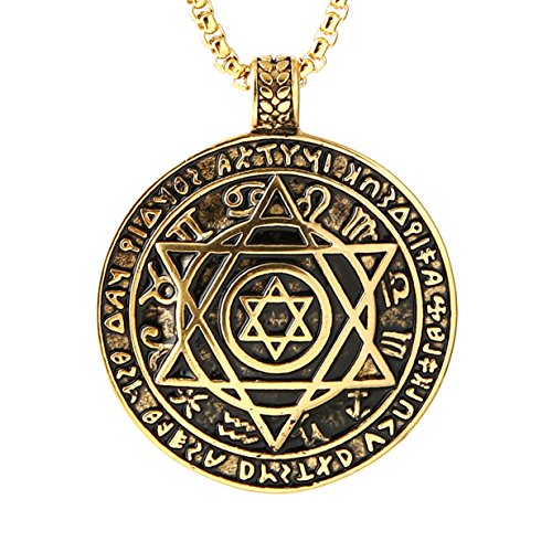 HZMAN Talisman Seal Solomon Six-pointed Star 12 Constellation Pendant stainless steel Necklaces 22+2" Chain2