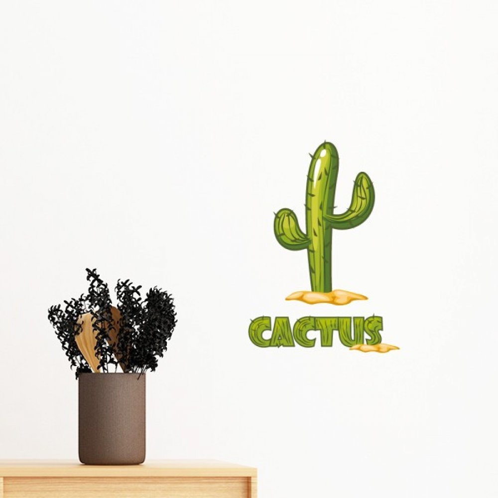 Sticker mural cactus et succulentes vertes déco de chambre 40cm