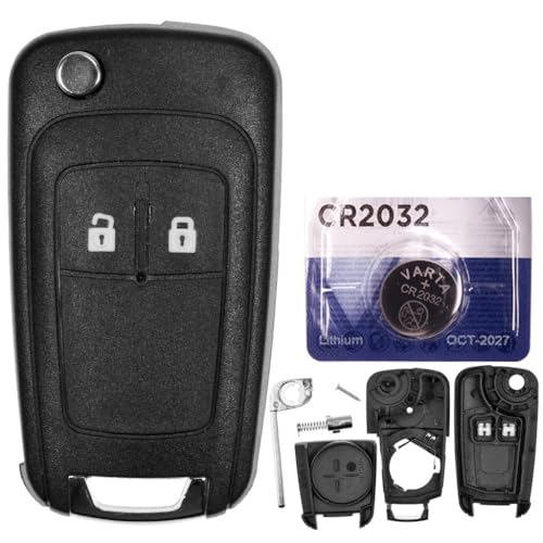 Autoschlüssel Funk Fernbedienung Austausch Gehäuse mit 2 Tasten + Rohling + Batterie kompatibel mit Opel Meriva Astra J Adam Corsa E Casvada Mokka Zafira C