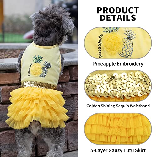 Kyeese Dogs Dress Pineapple Yellow Tiered Dogs Beach Small Dog Dresses With Sequins #TOP1