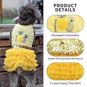 KYEESE Dog Dress Pineapple Yellow Tiered Dogs Beach Dresses with Sequins Cat Dress Small KYEESE Dog Dress Pineapple Yellow Tiered Dogs Beach Dresses with Sequins Cat Dress Small