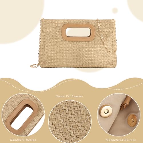 Image of Fecialy Straw Clutch Top Handle Clutch Handbags for Women Raffia Evening Bag Woven Beach Summer Bag Crossbody Purse