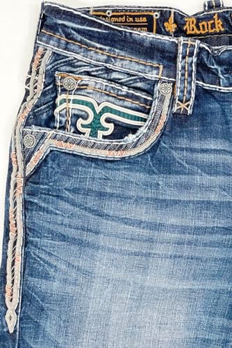 Rock Revival - Mens Elijah RP3659J Straight Jeans, Color Denim, Size: 40W x 32L4