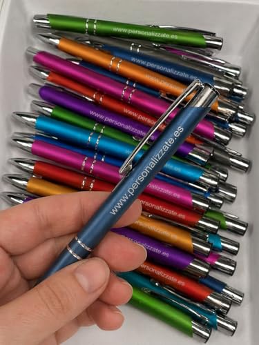 Personalizzate | 100 Bolígrafos Personalizados con Grabado Láser | Colores Surtidos | Merchandising para Empresas, Eventos y Regalos | Publicidad Corporativa