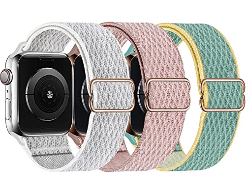 Image of Stretchy Nylon Solo Loop Bands Compatible with Apple Watch 38mm /40mm /41mm /42mm for Series 10, Adjustable Braided Sport Elastics Women Men Strap for iWatch Series 10-1 SE, 3 Pack F 38