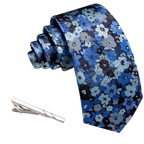 Image of Barry.Wang Neckties for Man Floral Silk Woven Tie for Man Necktie Clips Fashion Designer 3.34 inch inch Wedding Summer, Dusty Blue