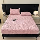 Sábana bajera de terciopelo esponjoso jacquard – Sábana bajera de tafetán con textura de color sólido, extra cálida, con bolsillo profundo, antideslizante, elástica de 360° para dormitorio, todas las