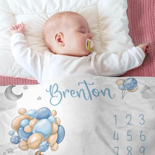 Image of OLIVE OLIVIA Personalized Baby Milestone Blanket with Customized Name, 60 inchx80 inch, White, Flannel, Throw Blanket, Modern Style, Bear Theme, Unisex, Machine Wash