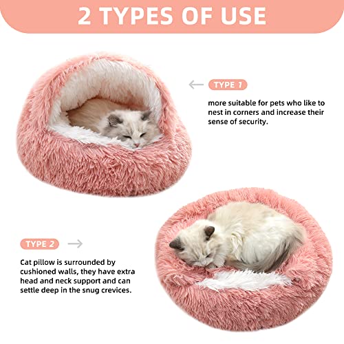 Cat-Bed-Round-Fluffy-Hooded-Cat-Bed-Cave-with-Non-collapsed-Plush-CoverCat-Bed-Donut-for-Indoor-CatsCalming-Dog-BedsCatAnti-Slip-Waterproof-BottomWashable-Bed20inchPink Gavenia Cat Bed Round Fluffy Hooded Cat Bed Cave with non-collapsed Plush Cover,Cat Bed Donut for Indoor Cats,Calming Dog Beds&Cat,Anti-Slip Waterproof Bottom,Washable Bed,20inch,pink - Image 5