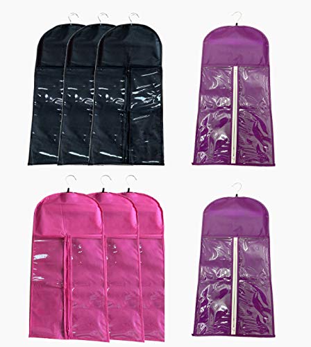 8 Pack Hair Extensions Storage Bag With Wooden Hanger ,Wig Storage Bag Holder Case Dust-Proof Organizer Protect 3 Black ,3 Pink and 2 Purple