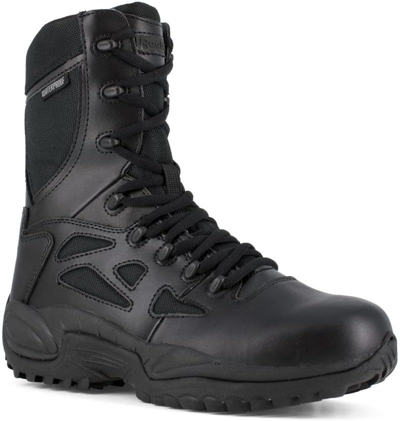 Reebok Work Mens Rapid Response Rb 8 Inch Waterproof Soft Toe Electrical Hazard Side Zip Work Safety Shoes Casual - Black - Size 4.5 D