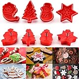 4 niedliche Motive zum Ausstechen rund um Weihnachten: Schneeflocken, Weihnachtsmann, Tannenbaum, Schneemann