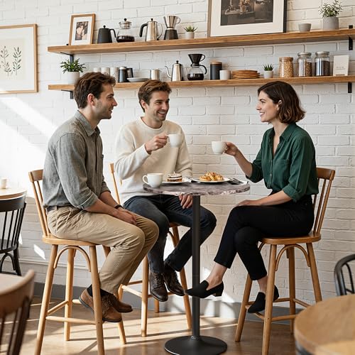 Image of Furmax Bistro Pub Table Round Bar Height Cocktail Table for Home Bar, Round Bar Tables for Party, Dining Room, Living Room and Wedding, Metal Base MDF Top, 40.6 Inch Height (1, White-2)