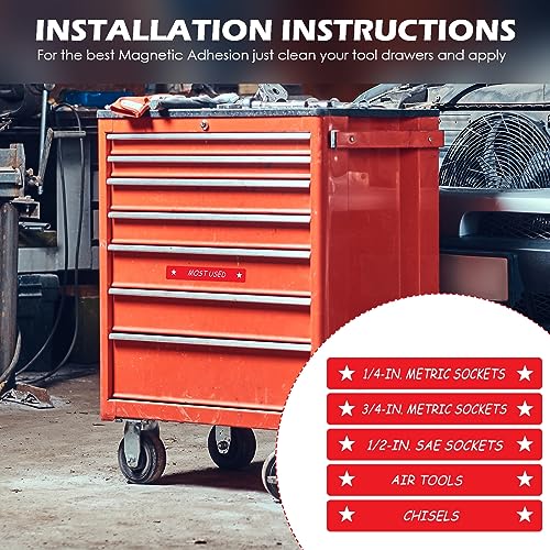 Image of Tenare Magnetic Tool Box Labels, 66 Pcs Toolbox Drawer Labels for Steel Chests, 4.5 x 0.75 Inch Organizer Magnets for Cabinets and Garage Storage(Red)