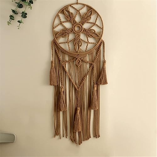 Miniatura 4 de BMIDRUT Tapiz de atrapasueños, bohemio, macramé, tejido de algodón, hecho a mano, arte bohemio con borlas, adorno para dormitorio, sala de estar,