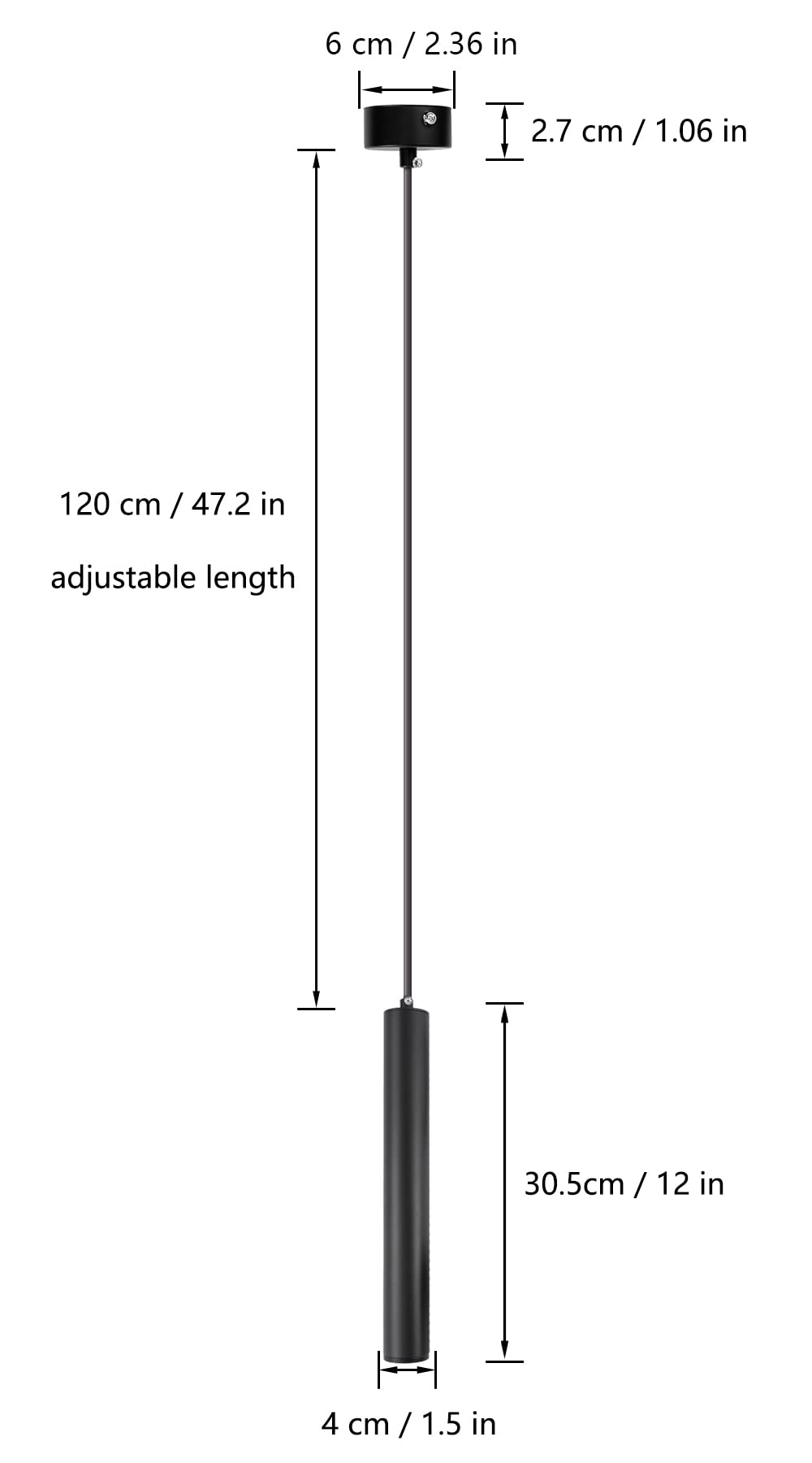 Vecys 1 Pieza Moderna Negra Lámpara Colgante Cilíndrica con 3W COB Patch LED Luz Iluminación Colgante de Tubo Largo φ4*30.5CM Para Interior Isla de Cocina Comedor Tienda Bar Mostrador