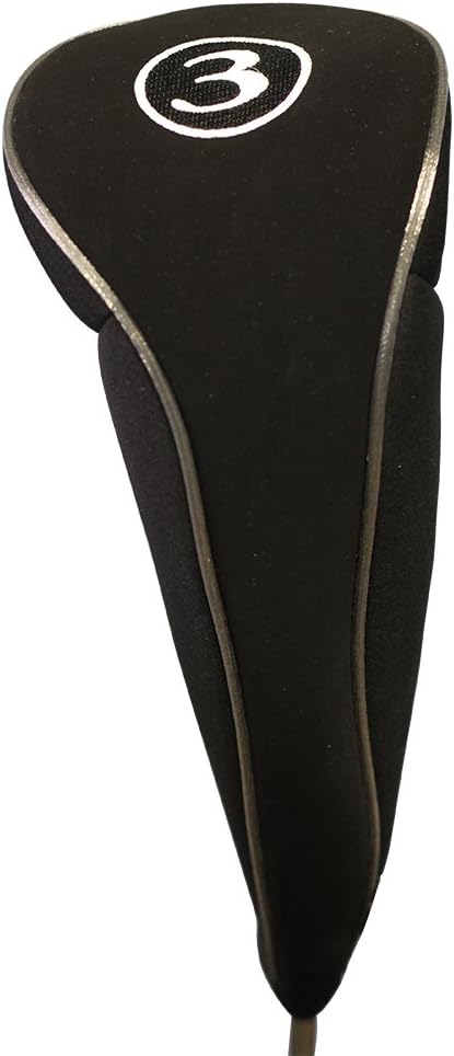 Black Golf Zipper Head Cover #3 Fairway Wood Metal Headcover Neoprene Traditional Plain Protective Cover Fits All Fairway Golf Clubs for Golfing Buddies