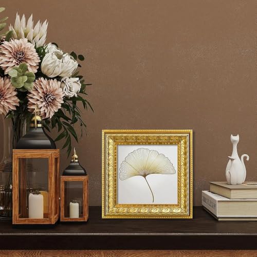 Image of VIOLABBEY 6x6 Picture Frame Gold Set of 2, Vintage Photo Frame | Small Antique Ornate Frame, Square Frame for Wall or Tabletop Display,Classic Design for Home Office Decor