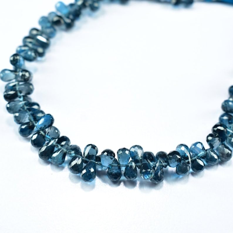 Naturalny londyński niebieski topaz łezka fasetowane koraliki 4 x 6 - 4,5 x 7 mm 20 cm długi sznurek tworzenie biżuterii koraliki z kamieni szlachetnych do naszyjnika bransoletki