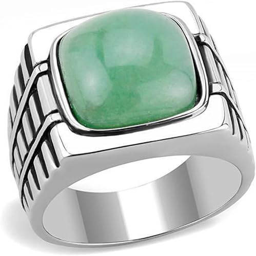Jewelry Store by Erik Rayo Anillo Color Plata Para Hombres y Ninos de Acero Inoxidable Piedra Lisa Color Jade 11, Jade